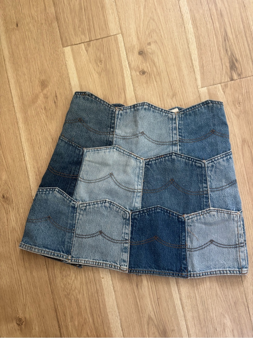 Patchwork Denim Mini Skirt - Blue
